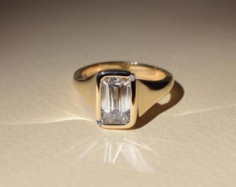 Förlovningsring med smaragdslipad diamant, solitärring med 2,50 ct bezel-infattning, IGI-certifierad diamantring, modern brudring i guld