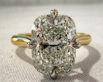 Förlovningsring med 3,00 ct kuddslipad diamant i labbodlad form, solitärring i 14 karat gult guld, IGI-certifierade brudsmycken