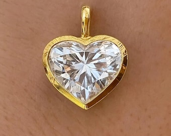 3,00 CT hjärtformad labbodlad diamant / 14k massivt guld / labbodlad diamant guldberlock / minimalistisk vardagskläder handgjord guldberlock / present till henne