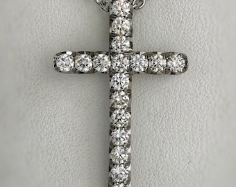 2,55 TW Runt Diamanthalsband med Kors och Diamant, Labbodlad Diamanthänge för Män och Kvinnor, Charmhänge, Religiöst Gåvohänge