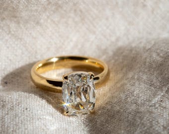 3.00 CT Elongated Cushion Cut Diamond Ring , Lab Grown Solitaire Engagement Ring, 14K Yellow Gold Bridal Ring, IGI Certified Diamond Jewelry