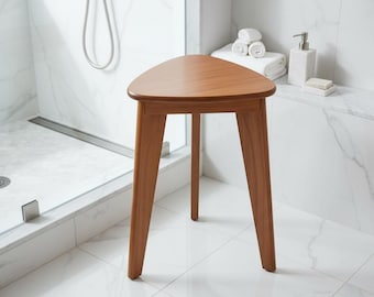 Corner Shower Foot Rest Stool, Acacia Wood Shower Bench, Waterproof Bathroom Shaving Stool, Small Spa Bath Corner Seat