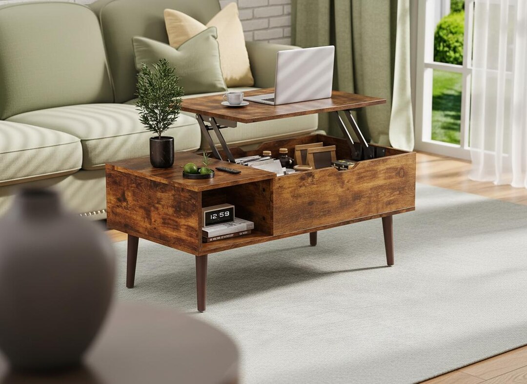 Lift Top Coffee Table With Hidden Storage, Rustic Wood Living Room ...