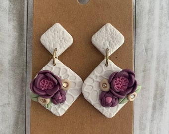 White and purple floral dangles