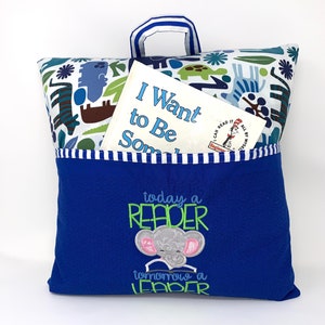 Almohada de lectura con forma de elefante: almohada de bolsillo azul para niños