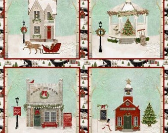 Christmas Fabric Panel, Multi Home for the Holidays, Winter Panel, Trees, Horses, Red Sleigh, 18104-MLT