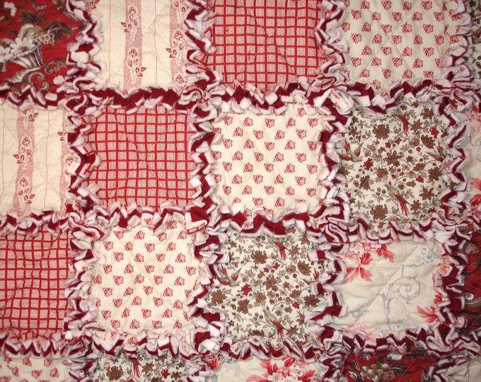 Chic Cottage Shaggy Rag Quilt French Country Throw Blanket Etsy