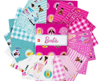 Barbie Fabric Squares, 5 inch Stacker, Charm Pack, Pink, Barbie World, Riley Blake