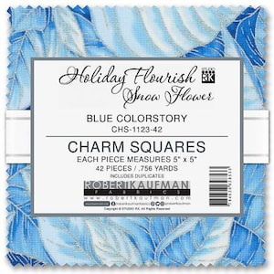 Holiday Flourish Fabric Squares: Blue Snow Flower Charm Pack, 5 inch (42 Pieces)