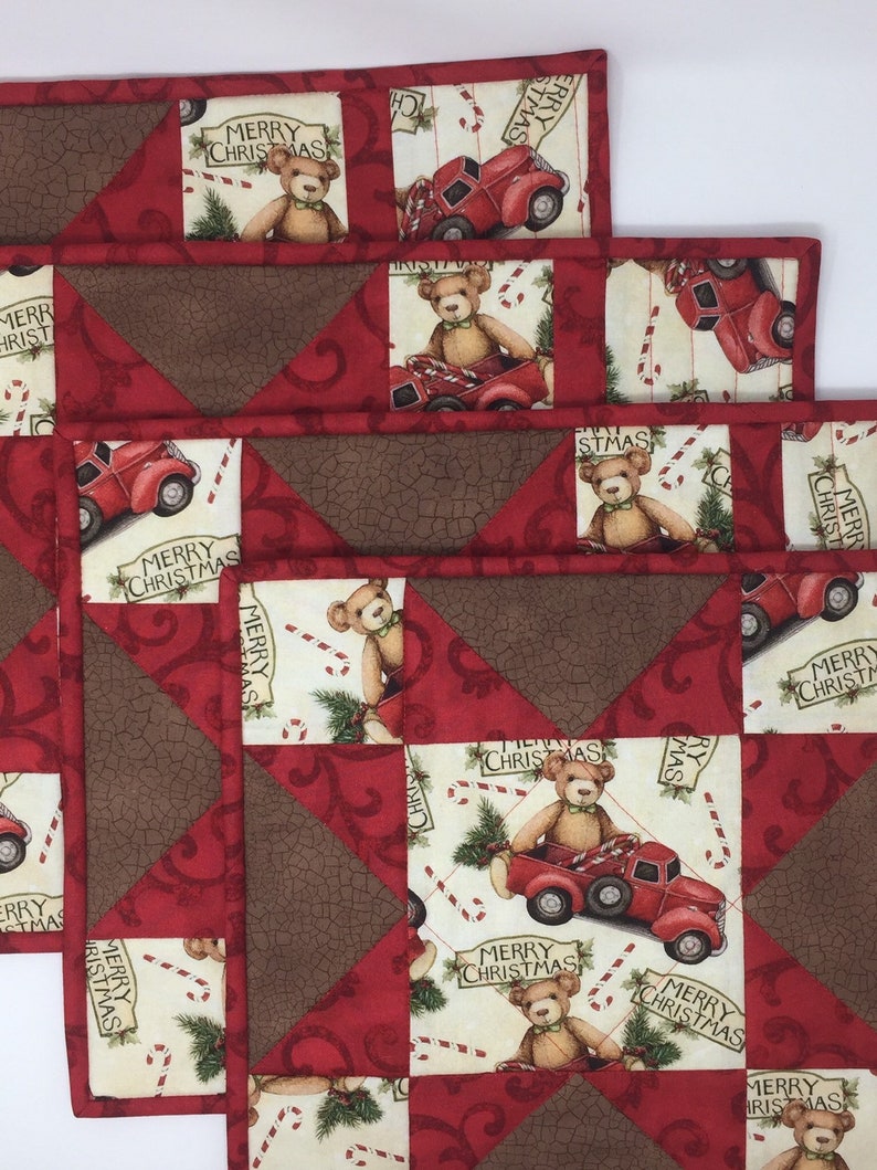 Christmas Teddy Bear Placemats Antique Pickup Truck Mini Etsy