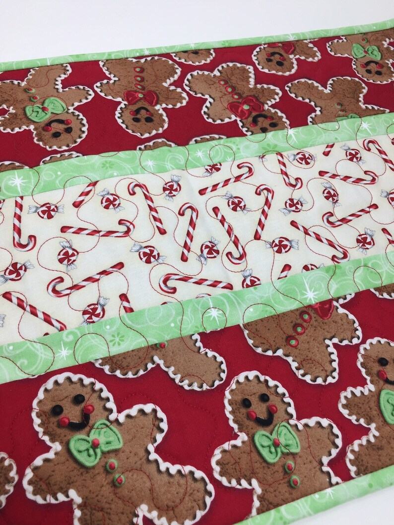 Christmas Table Runner Quilt Gingerbread Candy Canes Red Etsy