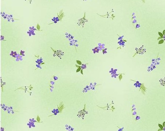 Floral yardage, Purple Daisies, Mint Ditsy Floral, Flower Shop, Green, Blue, Clothworks
