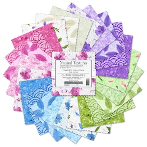 Floral Fabric Squares: Pink, Purple, Blue Cotton Charm Pack (42 Total)