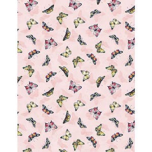 Butterfly Fabric Yardage,  Pink Butterfly Toss, Among the Branches, Wilmington Prints