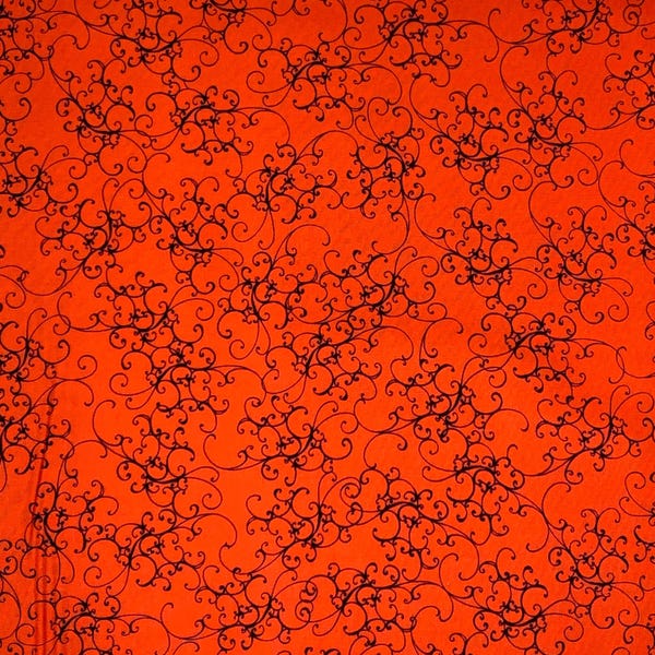 Red Black Elegant Scroll, Loralie Desisgns, Red Cotton Fabric, Yardage, 692482