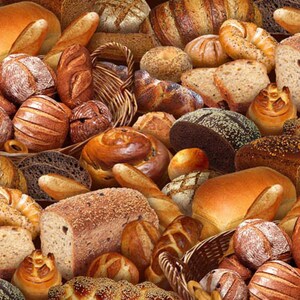 May include: A variety of freshly baked bread, including loaves, baguettes, and rolls, in shades of brown and golden-brown. Some bread is in wicker baskets. The image showcases different textures and shapes of baked goods.