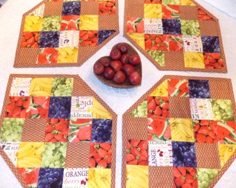 Quilted Fruit Basket Placemats - Handmade Set of 4