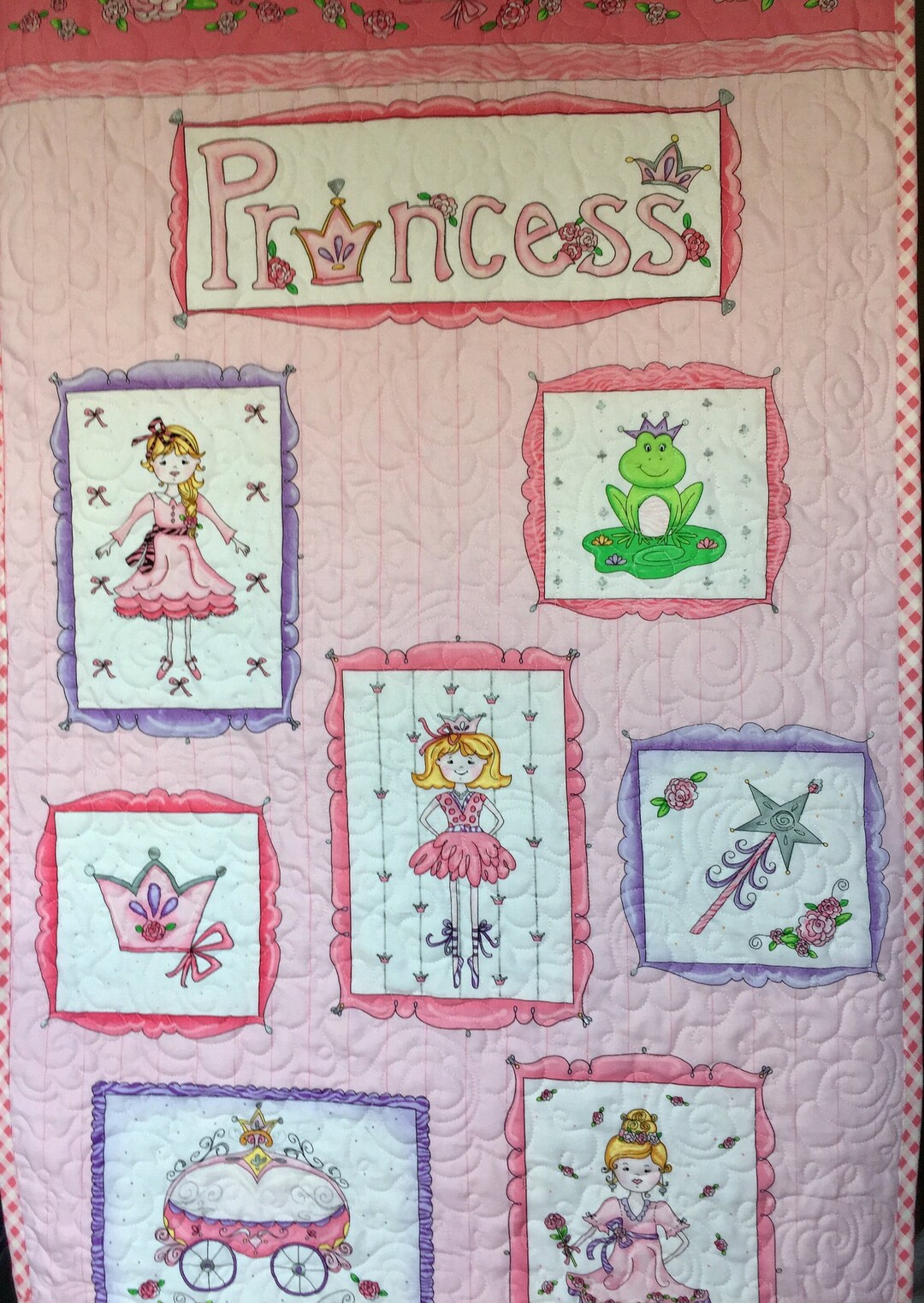 Baby Girl Quilt, Blanket, Princess, Fairytale, Pink, White, Purple