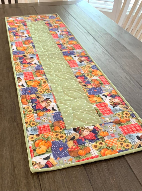 Fall Table Runner Quilt Autumn Quilt Scarecrow Pumpkins Etsy
