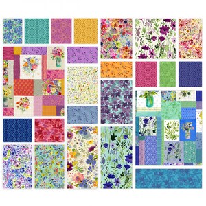 Pink Purple Charm Pack Benartex Blue Miss Marguerite Green 5 inch squares Floral Fabric Squares