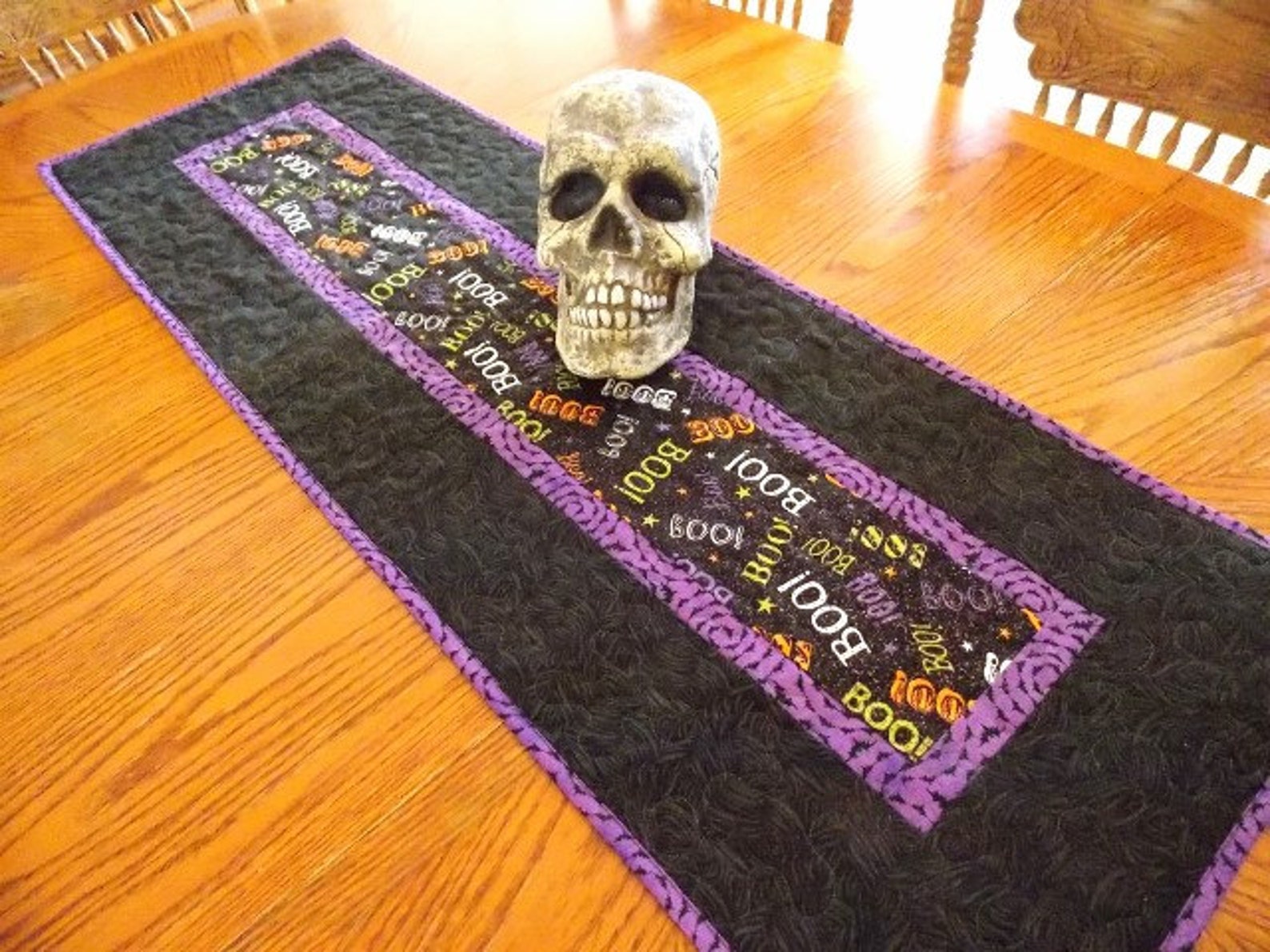 Halloween Table Runner Quilt Boo Black Purple Orange Etsy