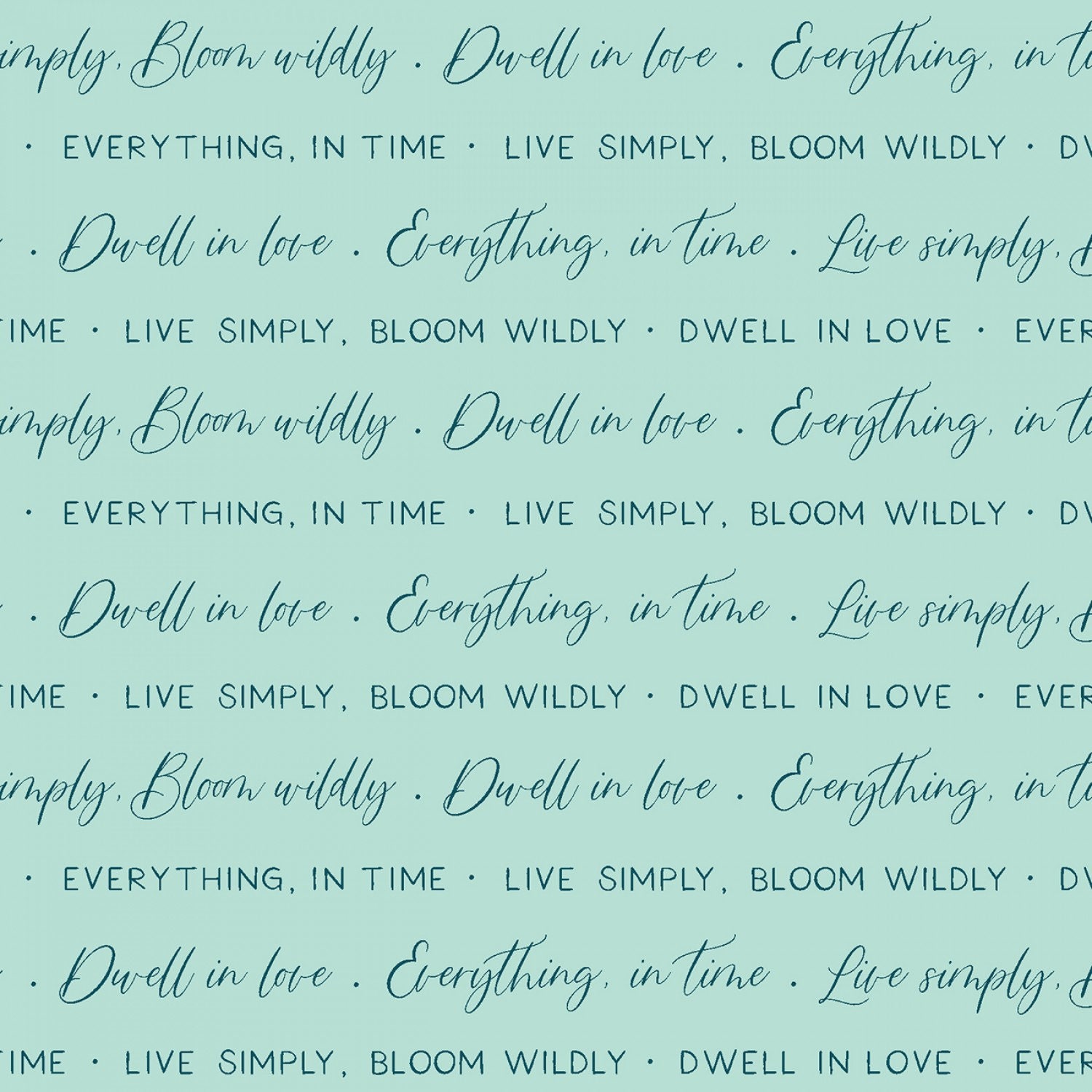 Blue Turquoise Words Fabric Yardage - Bloom Wildly Collection - Etsy