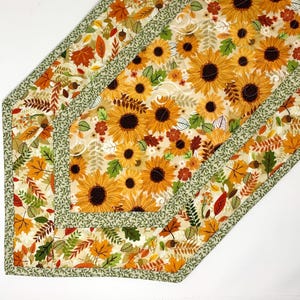Sunflower Fall Table Runner Quilt, Yellow, Brown, Green,Handmade Quilt