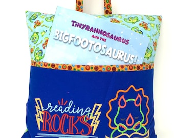 Dinosaur Reading Pillow: Embroidered Pocket Pillow for Kids