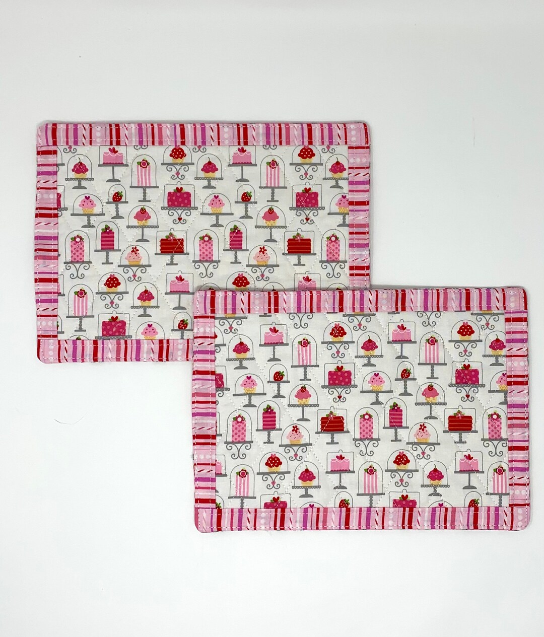 Snacks Rug Pink Mug Rug Set, Set of 2, Snack Mats, Mini Quilts, Cake, Desserts - Etsy