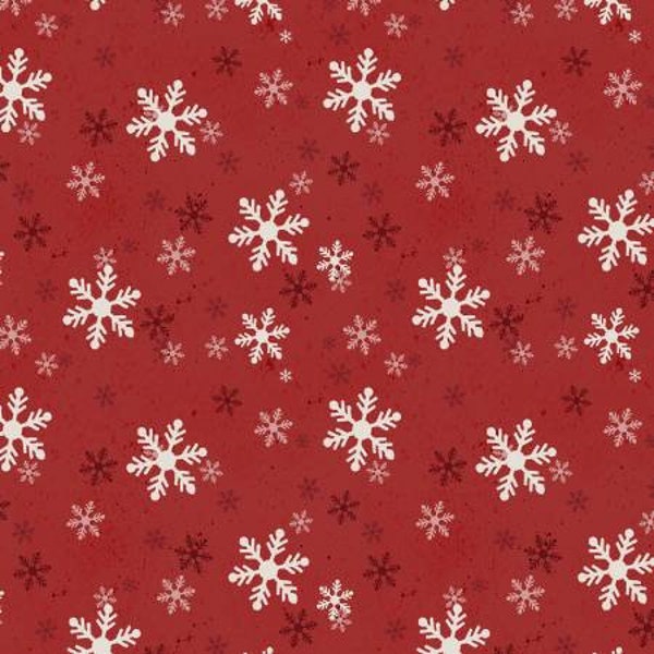 Christmas Fabric, Red Snowflakes, Postcard Christmas, Red, White, Black, Clothworks, Cotton Yardage, Y3515-82