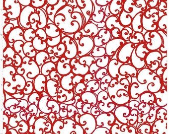 Red White Scrollie, Loralie Desisgns, White Red Cotton Fabric, Yardage, 692585