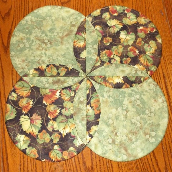Table Runner Quilt - Fall Centerpiece - Leaves Table Topper - Green, Brown