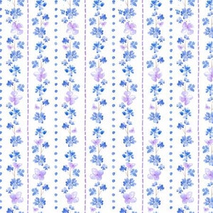 Hydrangea Stripe Cotton Fabric: Purple Blue Floral Print