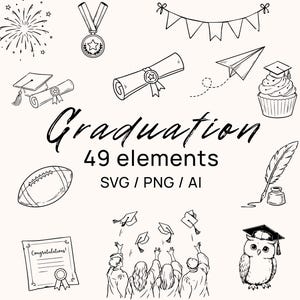 Examen SVG-filer, examen Clipart, handritade examen Doodles, examenselement Cricut, högskoleexamen dekor, png svg ai