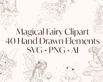 Magische Fee SVG, Hand gezeichnete Fee Clipart PNG, Fantasy SVG-Dateien für Cricut und Aufkleber, Magischer Wald