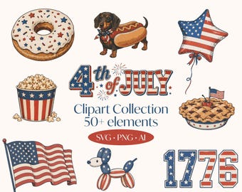4. Juli Amerika Clipart Png SVG Ai | Bunt und Bunt mit Buntstiften Unabhängigkeitstag Grafiken Sublimation Cricut