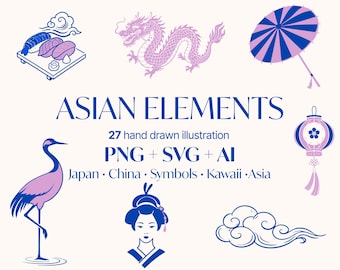 Asiatische Symbole - Japanisch, Chinesische Symbole Set (PNG, SVG, AI)