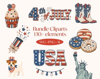 4. Juli Clipart Bundle, USA Patriotic svg png ai, Unabhängigkeitstag Grafiken, Cricut Dateien, Sublimationsdesigns, amerikanische Cliparts