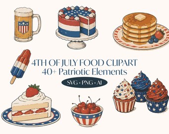 4. Juli Lebensmittel Clipart png svg ai | Buntstift Clipart | Retro Americana Dessert Grafiken Sublimation | USA Unabhängigkeitstag