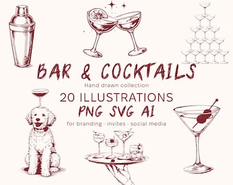 Cocktail Party Clipart Pack: 20 Modern Bar & Lifestyle Graphics (Digital Download)