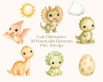Aquarell Dinosaurier Clipart PNG, süße Baby Dinosaurier, Dinosaurier PNG, Kinderzimmer Dinosaurier Clipart, Dino Geburtstag Grafiken, kommerzielle Nutzung
