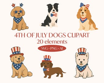 4. Juli Hunde Clipart, Vaterländischer Hund PNG SVG, USA Welpe Clipart, Amerikanische Hunde Dateien, Unabhängigkeitstag Sublimationsdesign