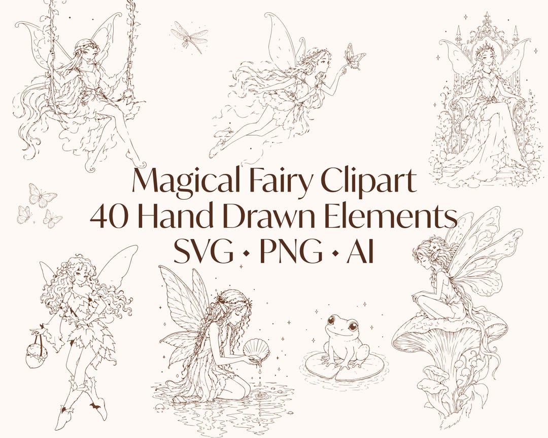 Magical Fairy SVG, Hand Drawn Fairy Clipart Png,fantasy SVG Files for ...
