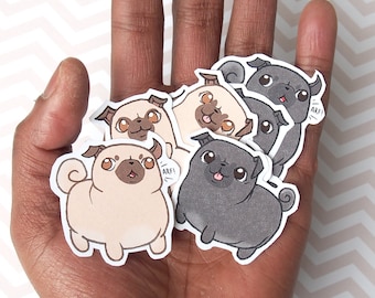 Pug Stickers | Fawn Pug Sticker | Black Pug Sticker | Kawaii Pug Sticker | Dog Sticker Decals | Pug Dog Lover Waterproof Sticker