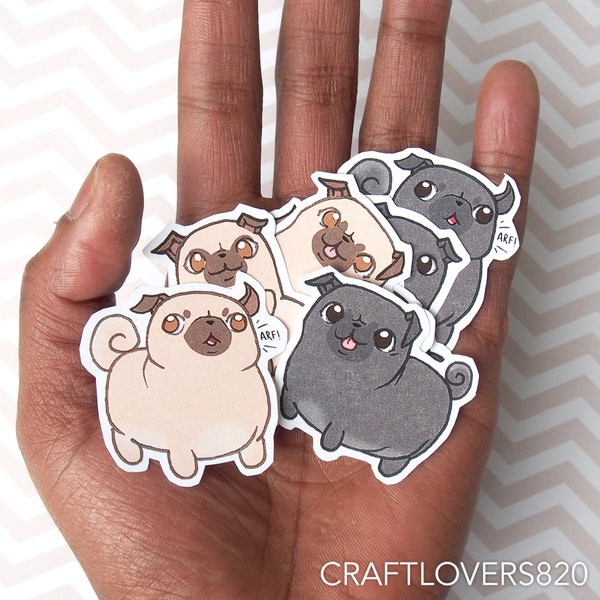 Pug Hand Cut Stickers | Fawn Pug Sticker | Black Pug Sticker | Kawaii Pug Sticker | Dog Sticker Decals | Pug Dog Lover Waterproof Sticker