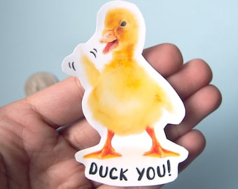 Duck You Hand Cut Vinyl Stickers | Funny Cute Duck | Animal Sticker Angry Duck | Duck Lovers Gift | Waterproof Duckling Animal Stickers