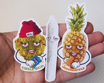Stoner Stickers | Chill Bud Joint Pineapple Sticker Decals | Marijuana Waterproof Stickers | Stoner Gifts | Funny Stickers