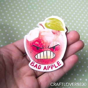 Bad Apple Hand Cut Stickers | Funny Red Apple Vinyl Decals | Mad Angry Apple Sticker | Waterproof Hydroflask | Funny Stickers | Mean Fruit