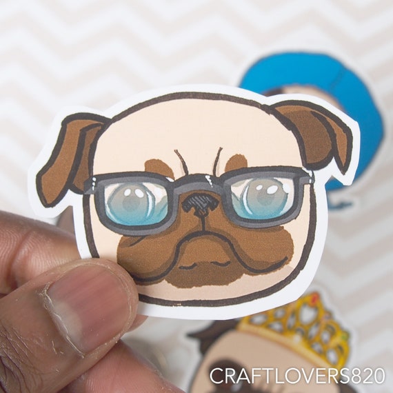 Mini Pug Hand Cut Stickers Fawn Pug Sticker Black Pug Sticker Pug Face Stickers Pug Dog Lover Sticker Pug Dog Decals