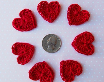 Set of 10 hand crochet red hearts Small heart embellishment Wedding decoration Lace heart appliques